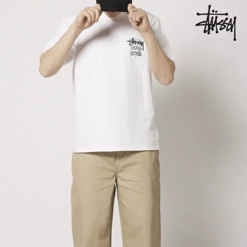 [BUNJANG] Stüssy Tough Gear Short Sleeve T-Shirt White/Black / 스투시 터프 기어 반팔 티셔츠 흰/검