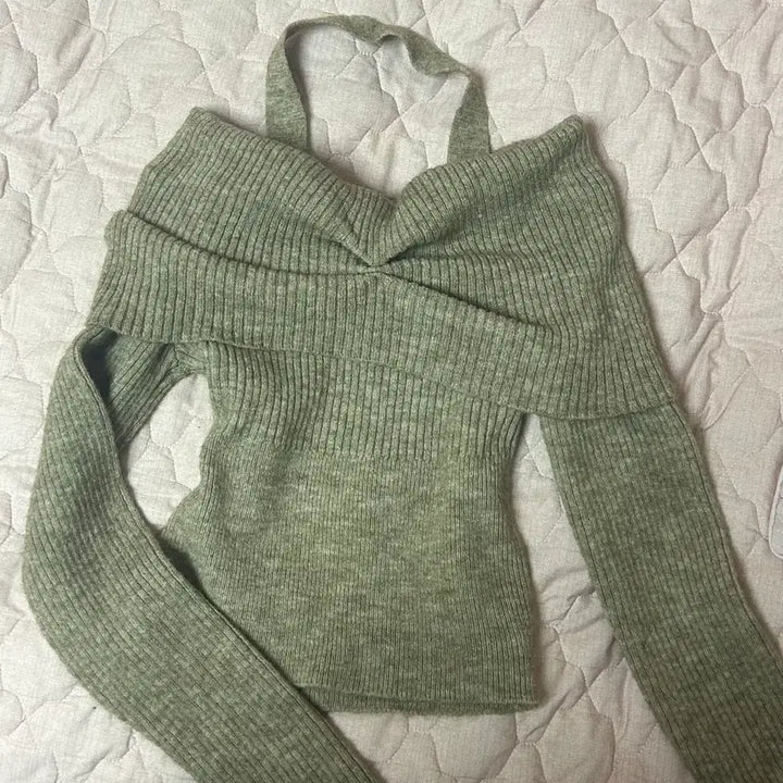 [BUNJANG] Off-Shoulder Knit Long-Sleeve T-Shirt / 오프숄더 니트 긴팔 티셔츠
