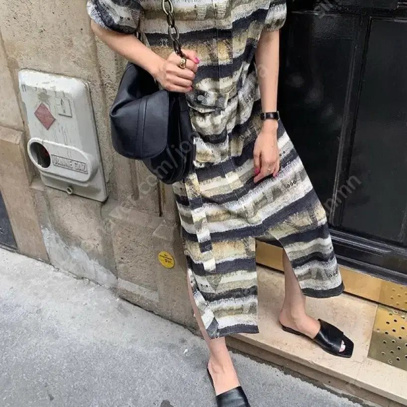 [BUNJANG] Matin Kim Striped Pattern Long Dress / 마땡킴 줄무늬 패턴 반팔 롱 원피스
