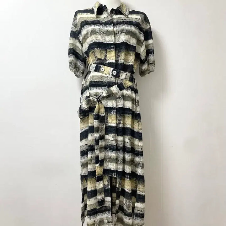 [BUNJANG] Matin Kim Striped Pattern Long Dress / 마땡킴 줄무늬 패턴 반팔 롱 원피스