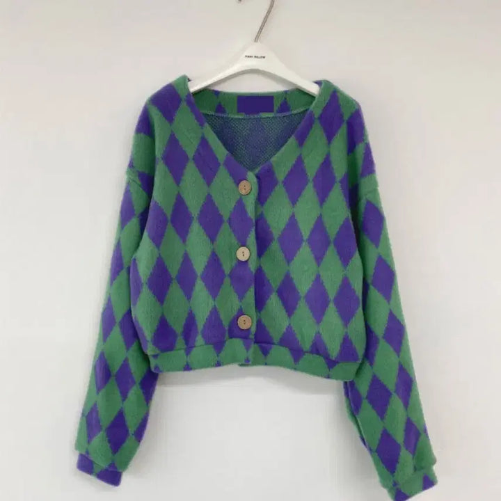 [BUNJANG] Argyle Check Knit Cardigan / 옷장정리!!! 아가일 체크 니트 가디건 3만원대