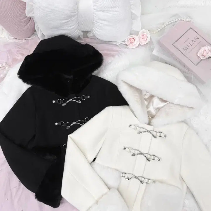 [BUNJANG] Honeymiu Ribbon Silver Hardware Short Coat White / 허니뮤 리본 은장 숏코트 화이트 양산형 지뢰계 일브 리즈리사 피움 마즈