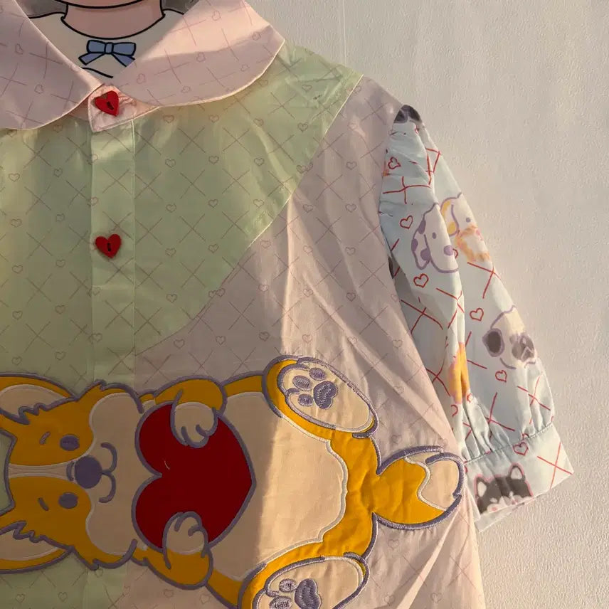 [BUNJANG] Cute Embroidered Short Sleeve Blouse Shirt / 귀여운  자수 반팔 블라우스 셔츠 빈티지