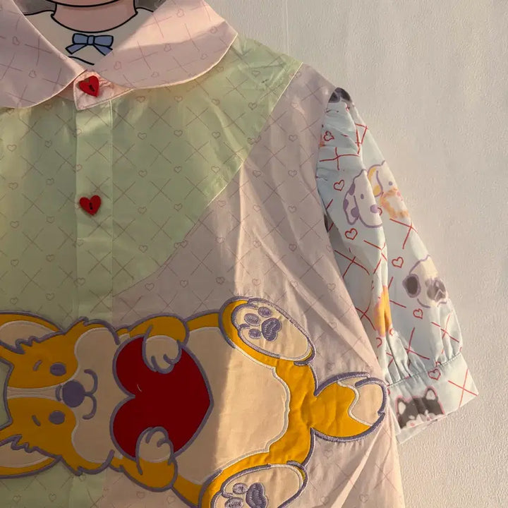 [BUNJANG] Cute Embroidered Short Sleeve Blouse Shirt / 귀여운  자수 반팔 블라우스 셔츠 빈티지