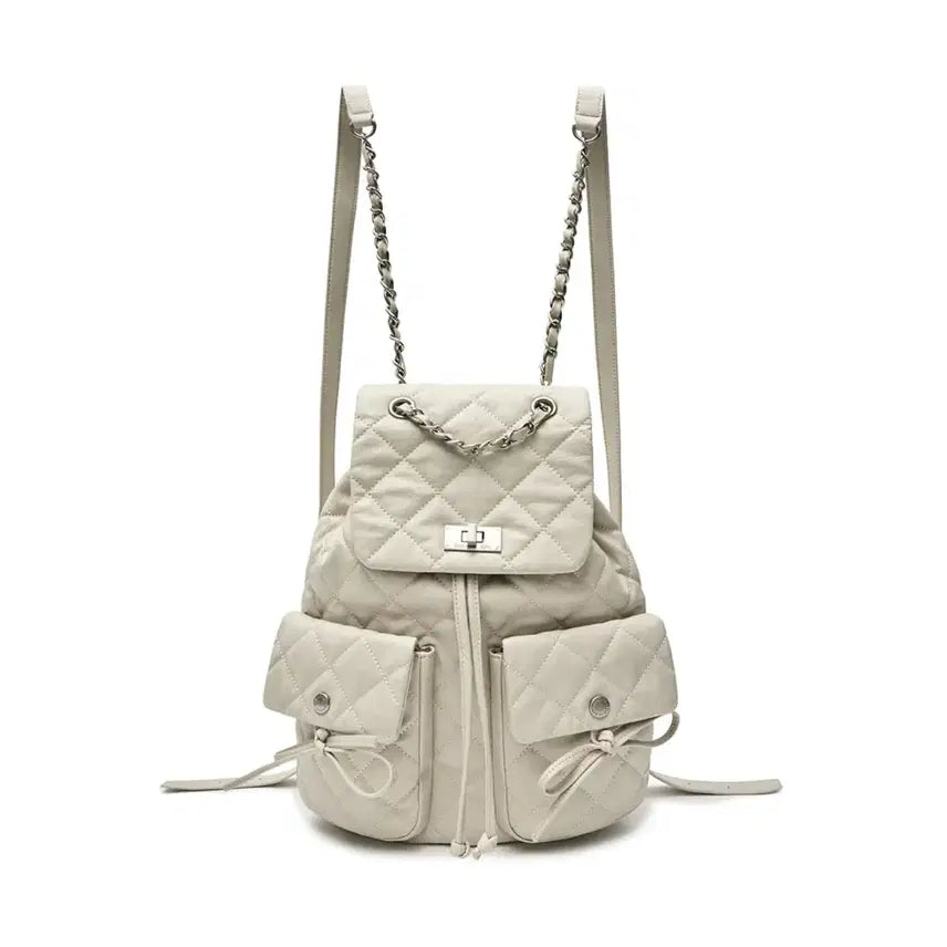 [BUNJANG] Matin Kim Double Pocket Quilting Backpack (Beige) / 마뗑 킴 Matin Kim더블 포켓 퀼팅 백팩(베이지)