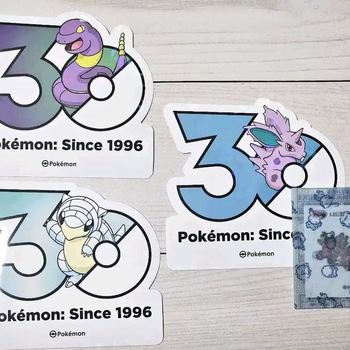 [BUNJANG] Pokemon 30th Anniversary Logo Stickers Nidoran, Ekans, Alolan Sandslash, Seadra / 포켓몬스터 30주년 로고 스티커 니드런, 아보, 알로라 모래두지,시드라