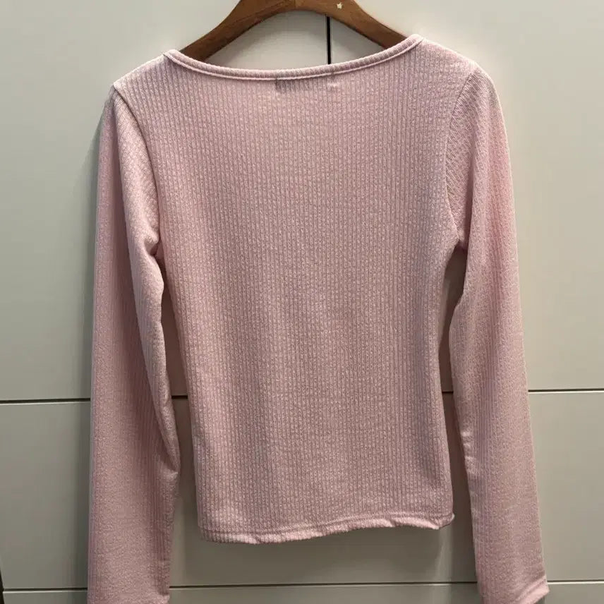[BUNJANG] Ribbed Button V-Neck T-Shirt - Pink / 골지 버튼 브이넥 티셔츠 핑크
