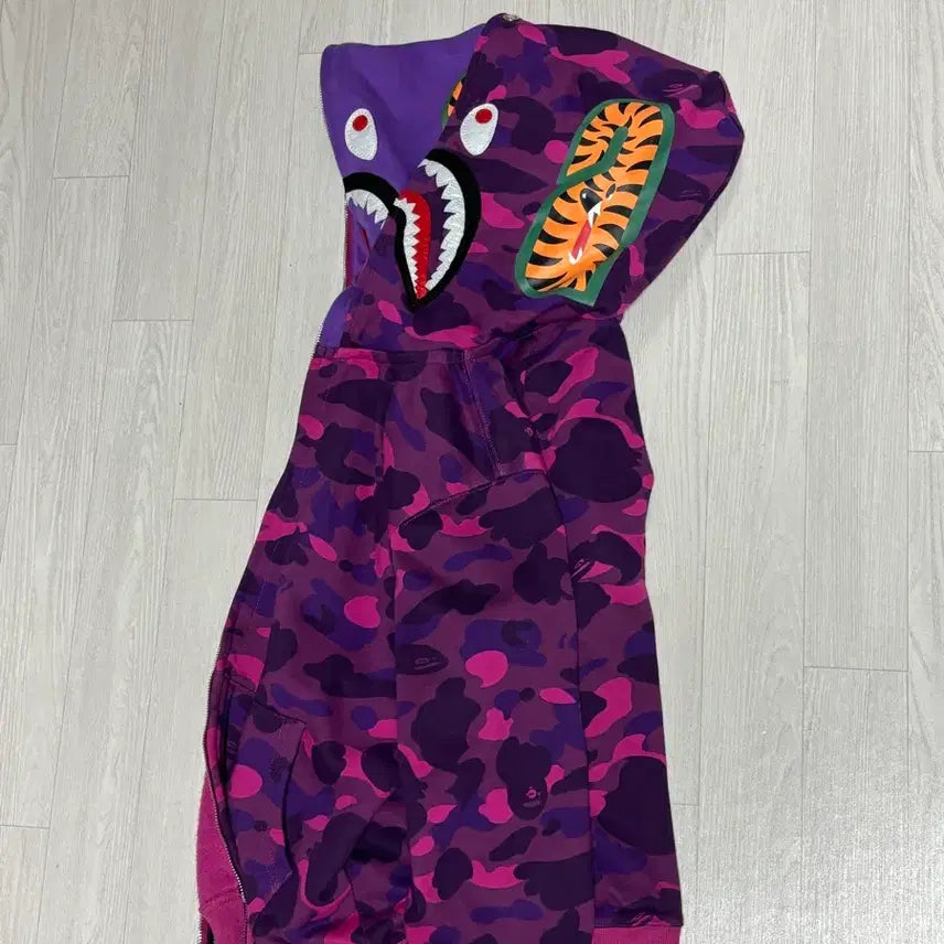 [BUNJANG] BAPE Camo Double Shark Full Zip Hoodie Purple / 베이프 카모 더블샤크 집업후드 퍼플