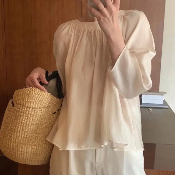 [BUNJANG] Objet DANA Shirring Blouse Beige / 오브제 도나 셔링 블라우스