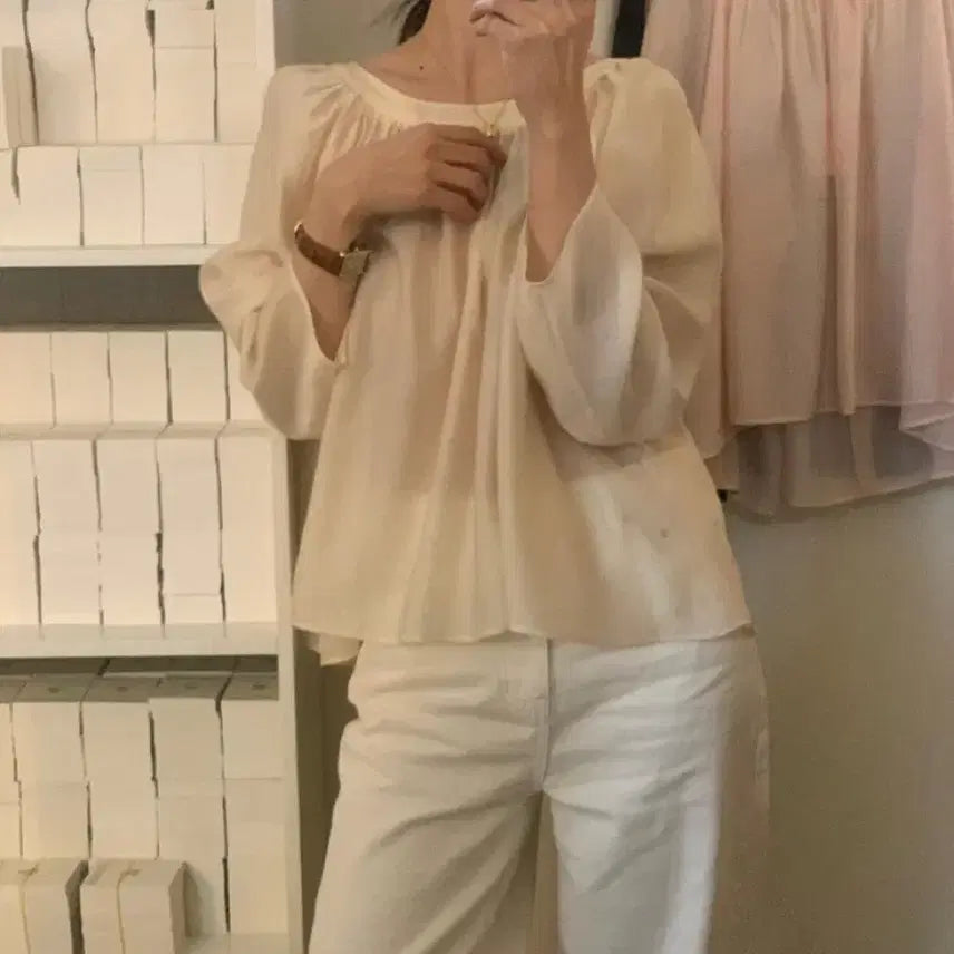 [BUNJANG] Objet DANA Shirring Blouse Beige / 오브제 도나 셔링 블라우스