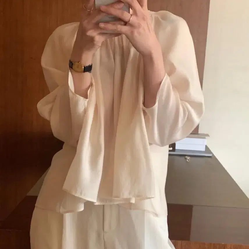 [BUNJANG] Objet DANA Shirring Blouse Beige / 오브제 도나 셔링 블라우스