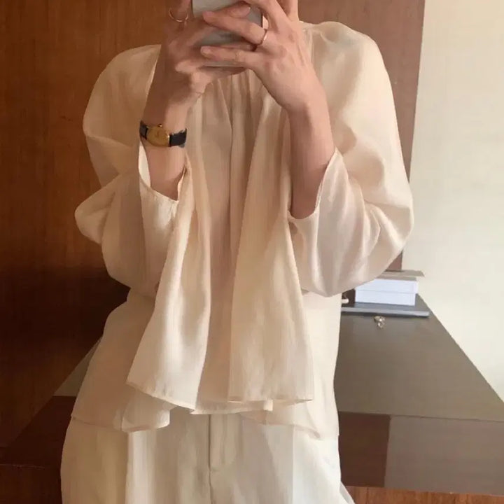 [BUNJANG] Objet DANA Shirring Blouse Beige / 오브제 도나 셔링 블라우스