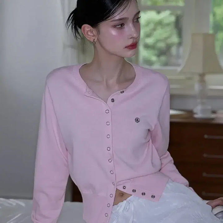 [BUNJANG] RosyFranz Eyelet Round Cardigan Pink / 로제프란츠 Eyelet Round Cardigan pink 핑크 가디건