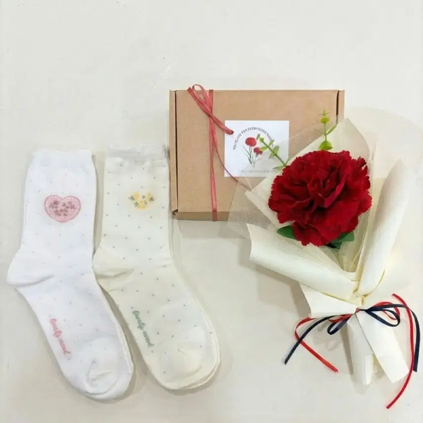 [BUNJANG] Korean Made 2-Pair Long Socks Gift Set / 국산 2종 장목 양말 선물 세트 카네이션 스승의날 답례품 어버이날