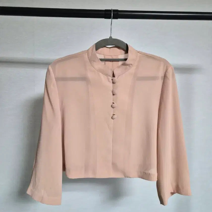 [BUNJANG] Peach Tone Mandarin Collar Crop Chiffon Jacket / 프리) 피치톤 차이나넥 크롭 쉬폰 자켓