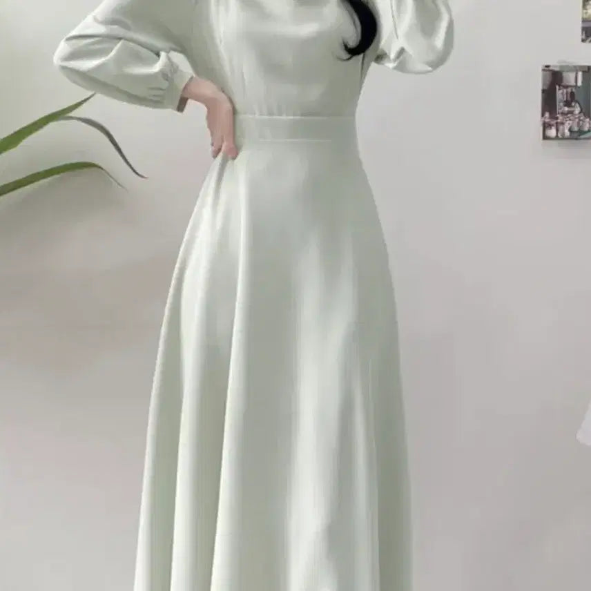 [BUNJANG] Mint Heart Neck Long Dress / 민트색 하트넥 롱 원피스 데이트룩