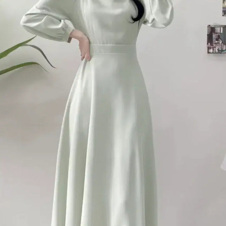 [BUNJANG] Mint Heart Neck Long Dress / 민트색 하트넥 롱 원피스 데이트룩