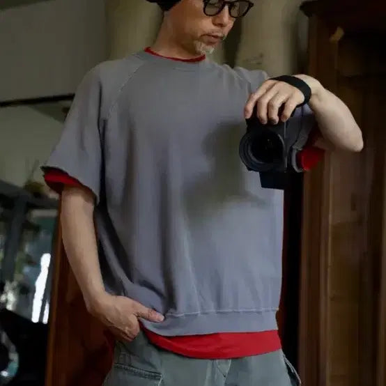 [BUNJANG] Apresse Vintage Lightweight Short Sleeve Sweatshirt Gray / 아프레쎄 빈티지 라이트 웨이트 숏슬리브 스웨트셔츠 그레이 26ss
