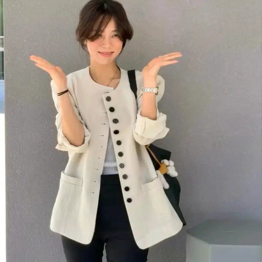 [BUNJANG] Fresh Label Puff Sleeve Jacket Ivory / 프레쉬라벨