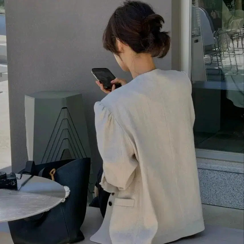 [BUNJANG] Fresh Label Puff Sleeve Jacket Ivory / 프레쉬라벨