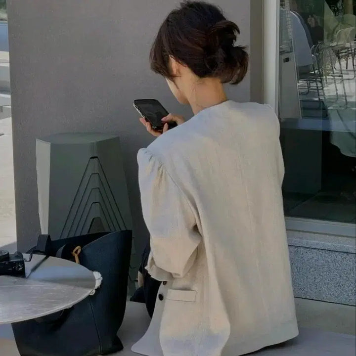 [BUNJANG] Fresh Label Puff Sleeve Jacket Ivory / 프레쉬라벨