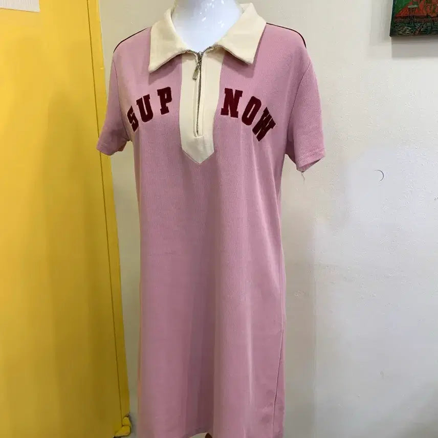 [BUNJANG] Pink Collar Neck Short Sleeve Dress / 핑크색 카라넥 반팔 원피스