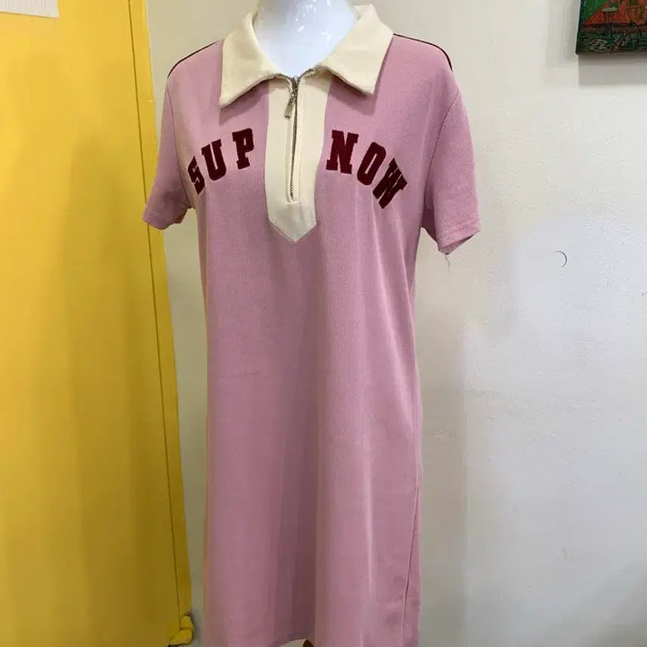 [BUNJANG] Pink Collar Neck Short Sleeve Dress / 핑크색 카라넥 반팔 원피스