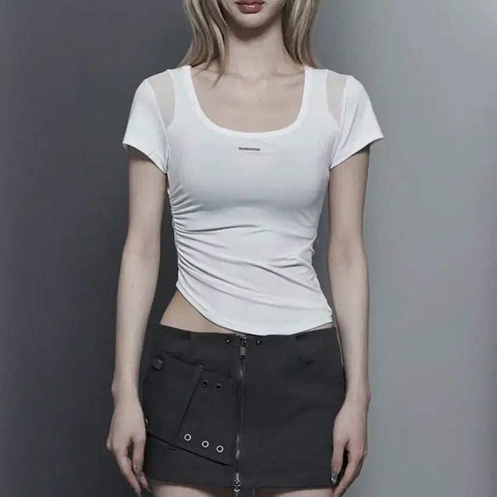 [BUNJANG] Estre au sommet Modern Square Shirring Tee White / 에트오소메 Modern Square Shirring Tee