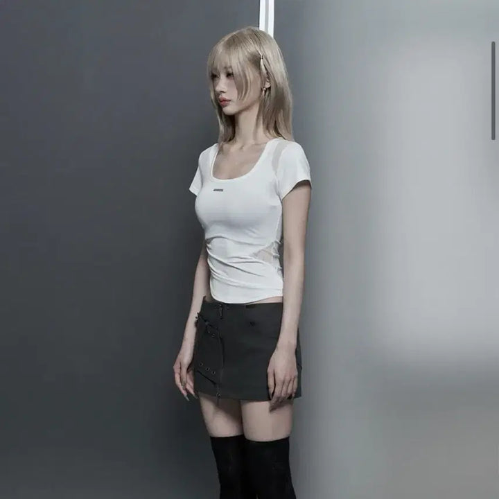 [BUNJANG] Estre au sommet Modern Square Shirring Tee White / 에트오소메 Modern Square Shirring Tee