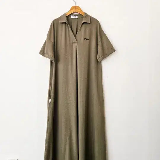 [BUNJANG] Khaki Cotton A-Line Long Dress / 카키 롱 원피스