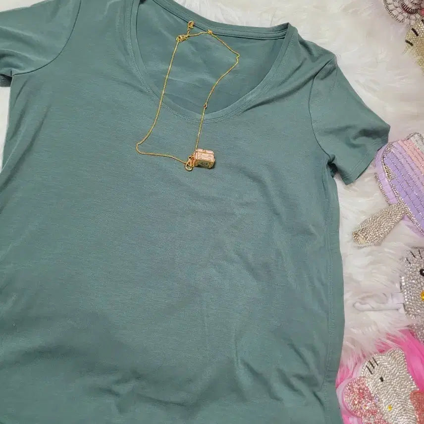 [BUNJANG] Esleta Mint U-Neck Short-Sleeve T-Shirt / 민트색 U넥 반팔 티셔츠 에슬레타