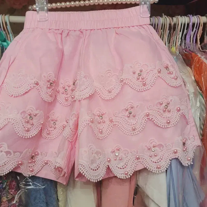 [BUNJANG] Lace Pink Shorts / 레이스 핑크 반바지 수입