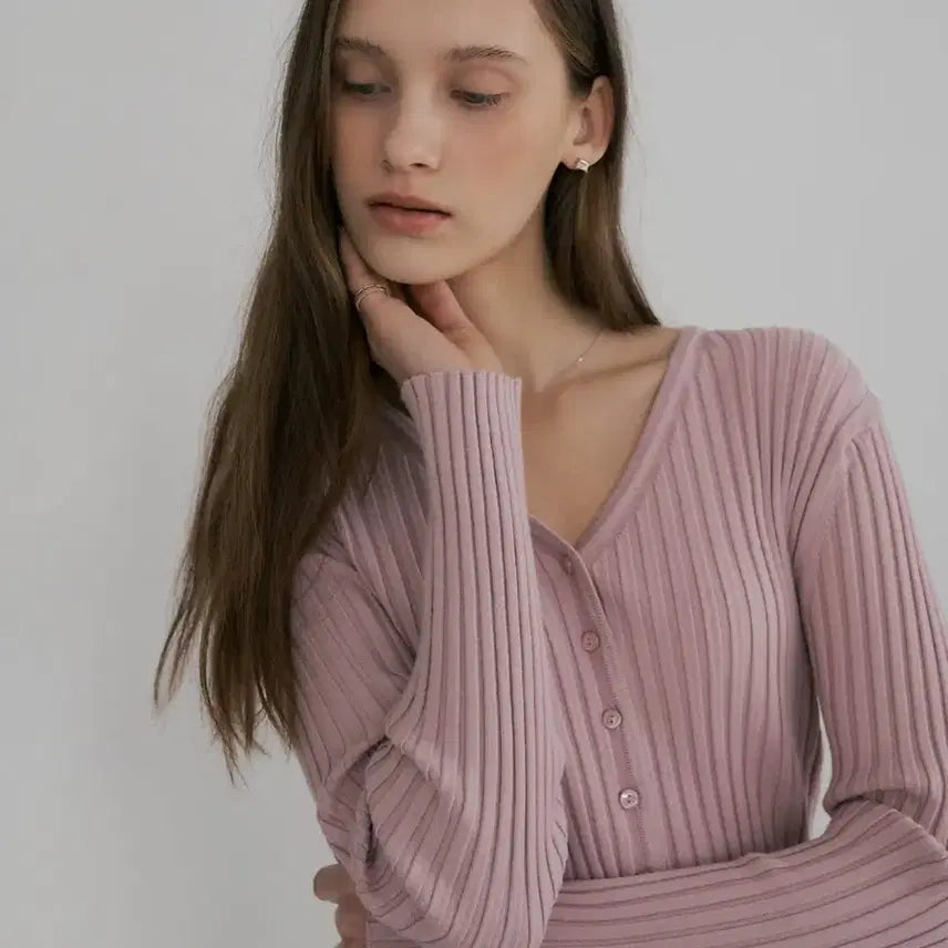 [BUNJANG] SIE Elise Ribbed V-Neck Cardigan Blush Pink / 시에 SIE 엘리제 가디건 블러쉬핑크 골지 리브드 이젤 브이넥