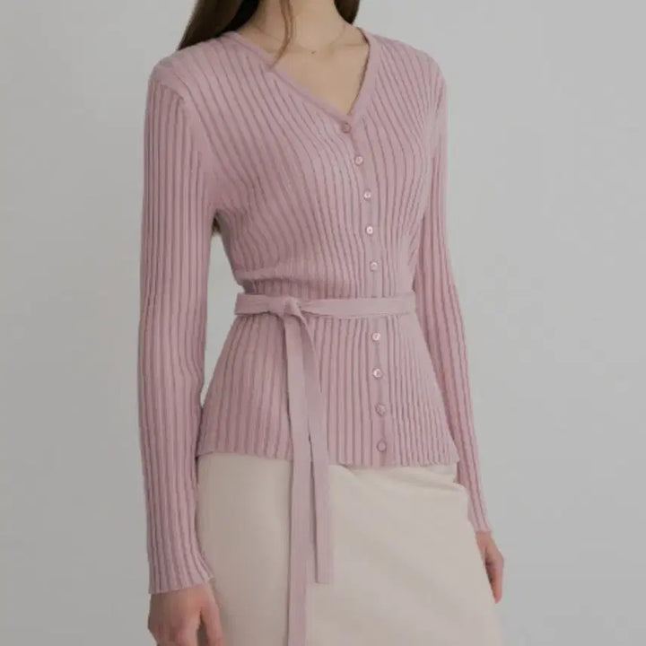 [BUNJANG] SIE Elise Ribbed V-Neck Cardigan Blush Pink / 시에 SIE 엘리제 가디건 블러쉬핑크 골지 리브드 이젤 브이넥