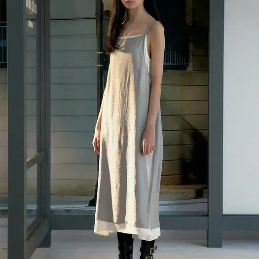 [BUNJANG] KUHO PLUS Layered Silky Dress - Light Grey, Size 1 / 구호플러스 뷔스티에 원피스 Layered Silky Long Dress