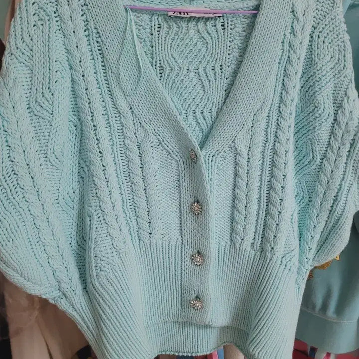 [BUNJANG] Zara Mint Cable Knit Cardigan / 자라 민트색상 니트 가디건