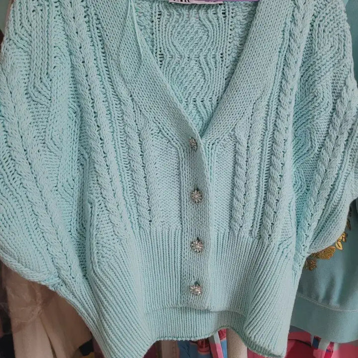 [BUNJANG] Zara Mint Cable Knit Cardigan / 자라 민트색상 니트 가디건