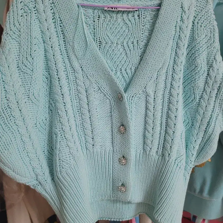 [BUNJANG] Zara Mint Cable Knit Cardigan / 자라 민트색상 니트 가디건