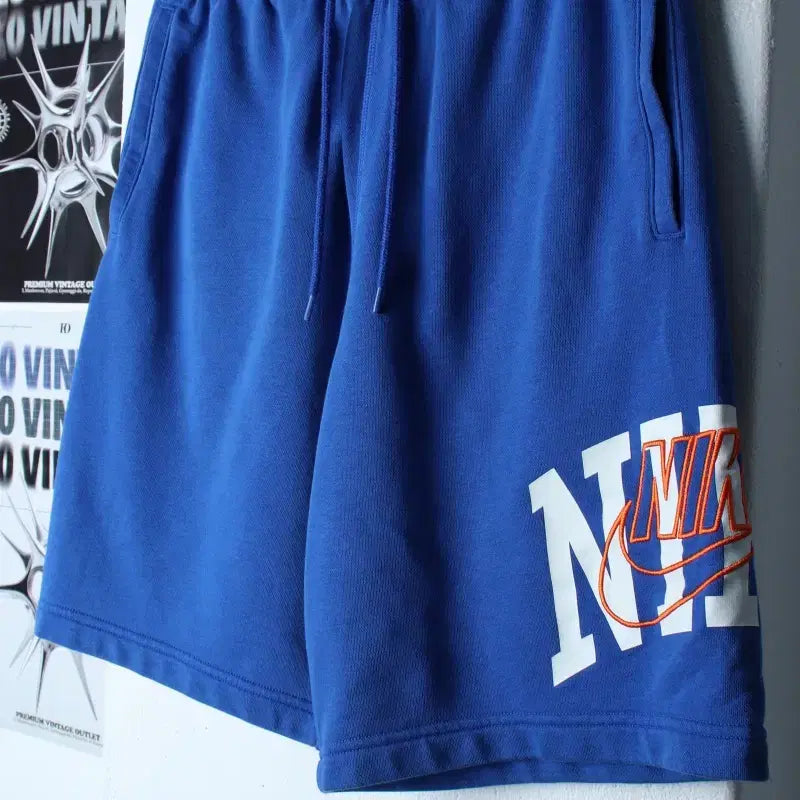 [BUNJANG] Nike Big Logo Banding Shorts Blue Old School / (M-L) 나이키 반바지 팬츠 빅로고 밴딩 블루 올드스쿨-25B3