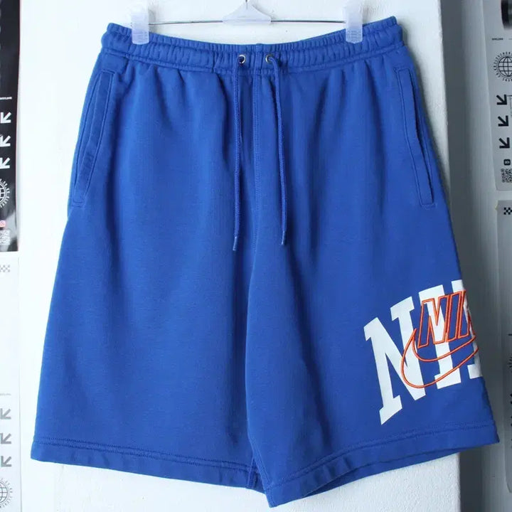 [BUNJANG] Nike Big Logo Banding Shorts Blue Old School / (M-L) 나이키 반바지 팬츠 빅로고 밴딩 블루 올드스쿨-25B3