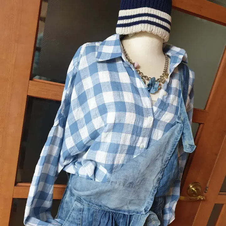 [BUNJANG] Asan Cotton Gingham Check Shirt - Light Blue / (새제품)아사면 깅엄체크셔츠 소라