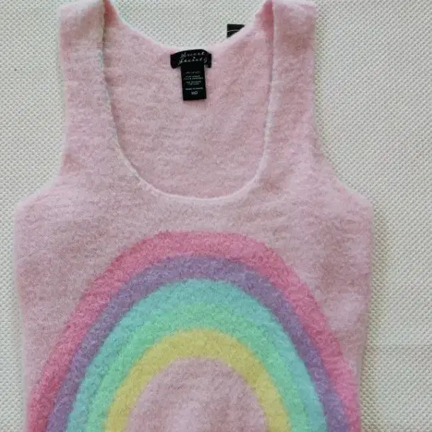 [BUNJANG] Pastel Rainbow Knit Sleeveless Crop Top - M / 파스텔 레인보우  니트 민소매 크롭탑 M 수입