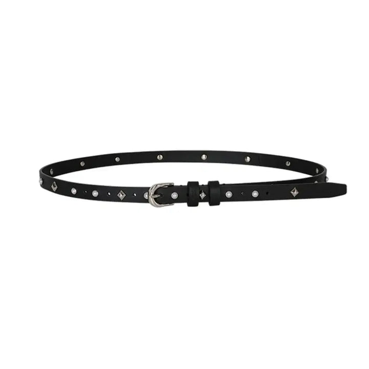 [BUNJANG] Yuse Studded Cowhide Leather Slim Belt / 유즈 yuse 스터드 소가죽 레더 슬림 벨트