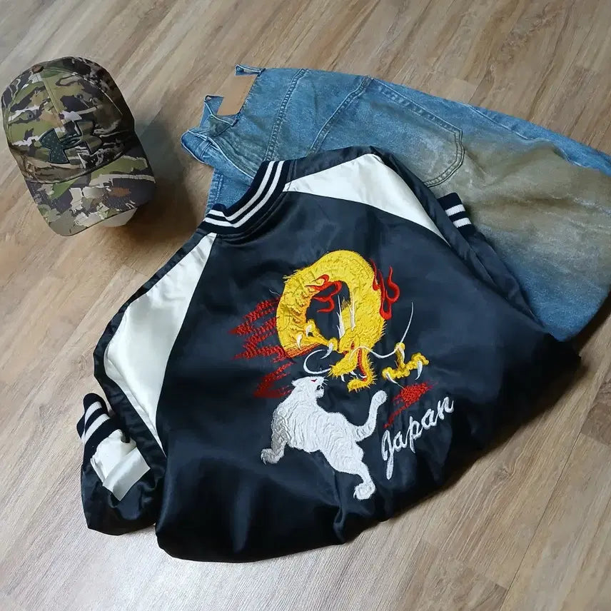 [BUNJANG] Sukajan Jacket "Tiger &amp; Dragon" Vintage Souvenir Jacket / 일본판 Shoot one 용 호랑이 용호쌍박 슈트원 빈티지 스카잔 자켓