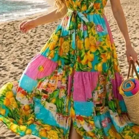 [BUNJANG] Vibrant Pattern Maxi Long Dress / 화려한 패턴 맥시 롱 원피스 수입