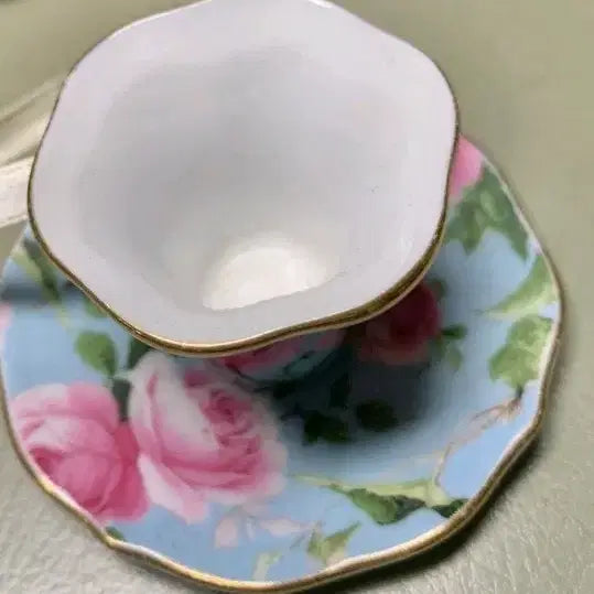 [BUNJANG] Miniature Pink Rose Pattern Teacup and Saucer Set / 찻잔 핑크 장미 패턴 미니싸이즈 수입 2cm