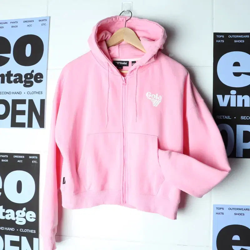 [BUNJANG] W Concept Strawberry Milk Cropped Hoodie Zip-Up / W(F) 골라 후드집업 크롭 핑크 딸기우유 빅로고-18616