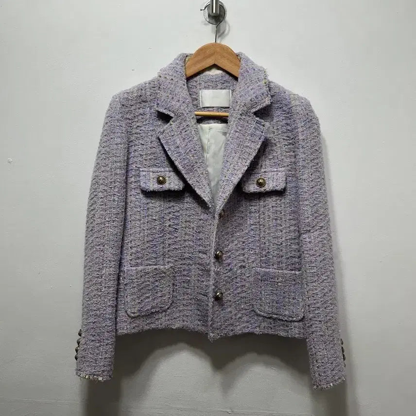 [BUNJANG] Tweed Purple Jacket with Gold Buttons (M) / 트위드 퍼플 자켓 금장 버튼 M
