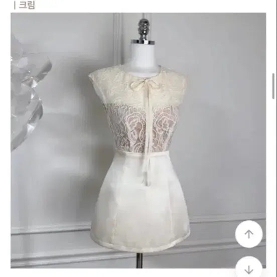[BUNJANG] YUELPIN Ribbon Lace Cap Sleeve See-Through Blouse + A-Line Skirt Set / 유엘핀 리본 레이스 시스루 캡소매 블라우스 + a라인 스커트