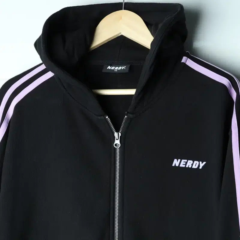 [BUNJANG] NERDY Tricolor Full Zip Hoodie Black / W(S-M) 널디 후드집업 삼선 블랙-18621